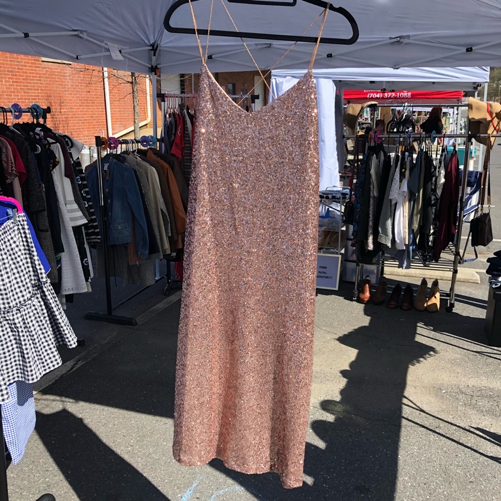 Zara basics rose gold glitter strappy dress